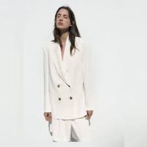 zara white double breasted blazer Sz L